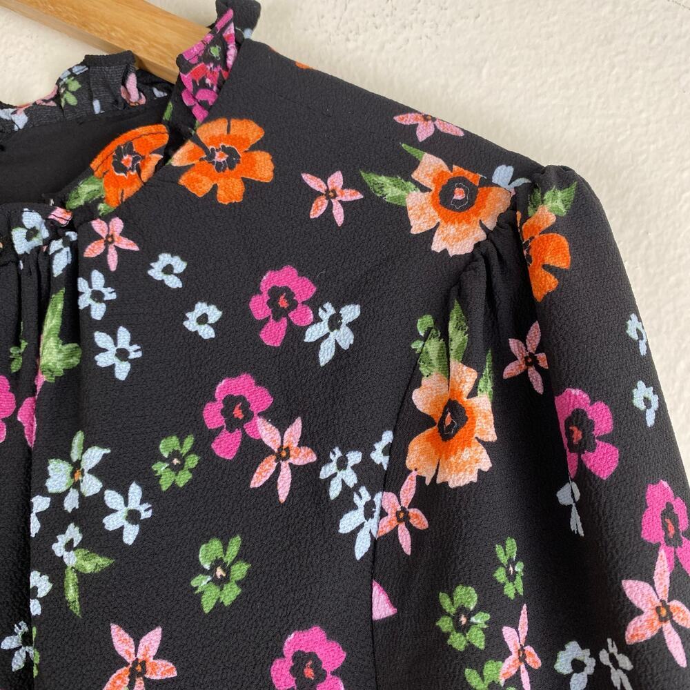 Maggy London Kiri Black Floral Midi Dress Long Sleeve A Line 12 - Picture 10 of 16